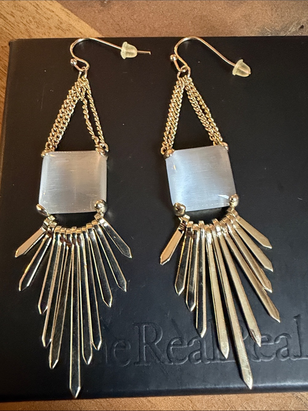 Gold and White Statement Fringe Drop Earrings - Women Jewelry